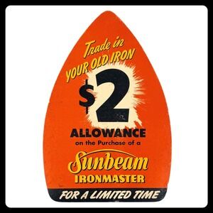 1960s Sunbeam Ironmaster Vintage Advertising Sign 14" Cardboard Easel Display
